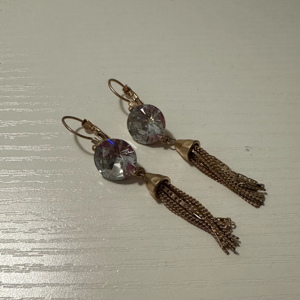 Elegant Gold Tassel Earrings with Crystal Accents